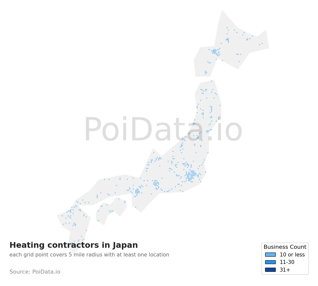 Heating contractor density map for Japan