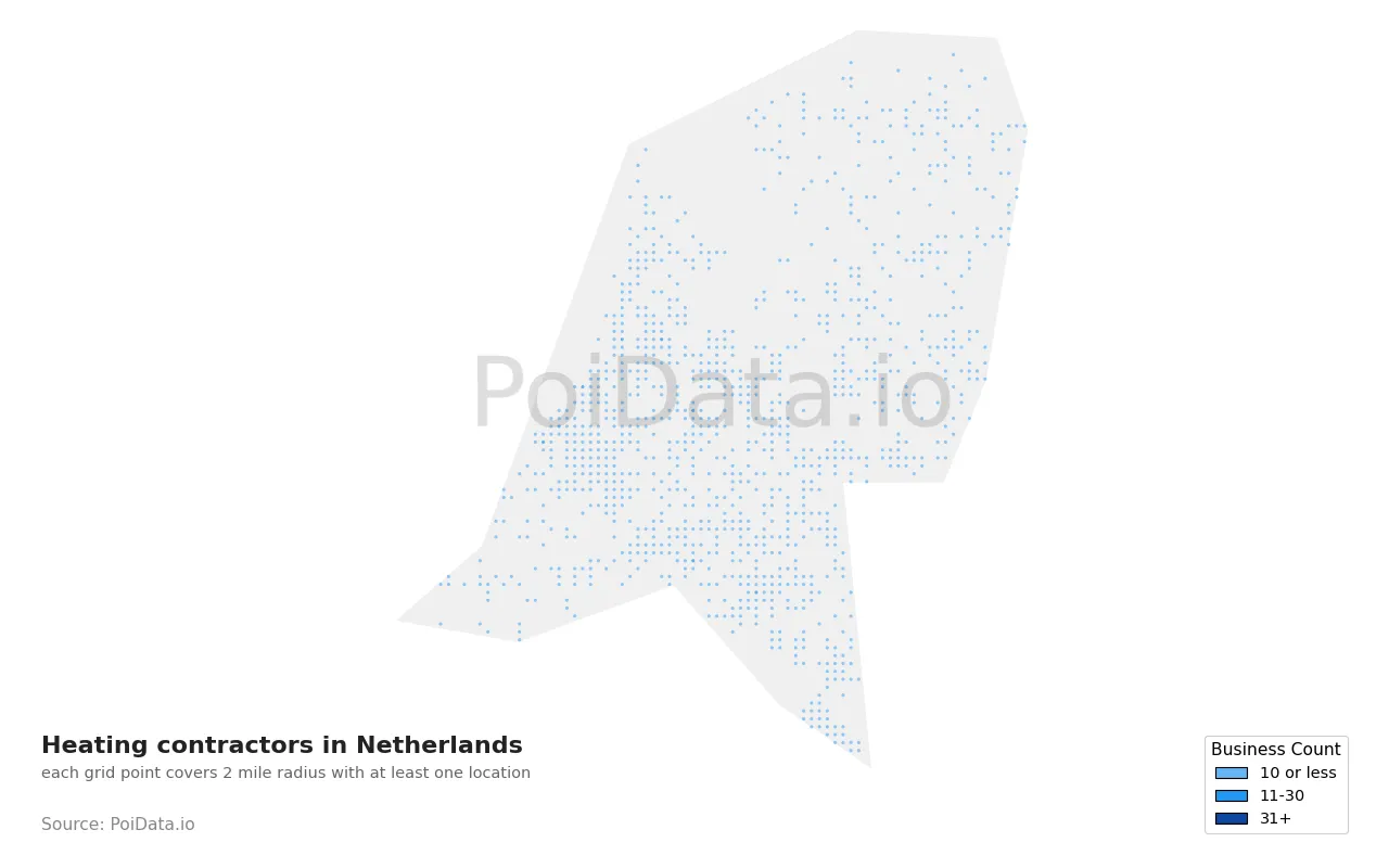 Heating contractor density map for Netherlands