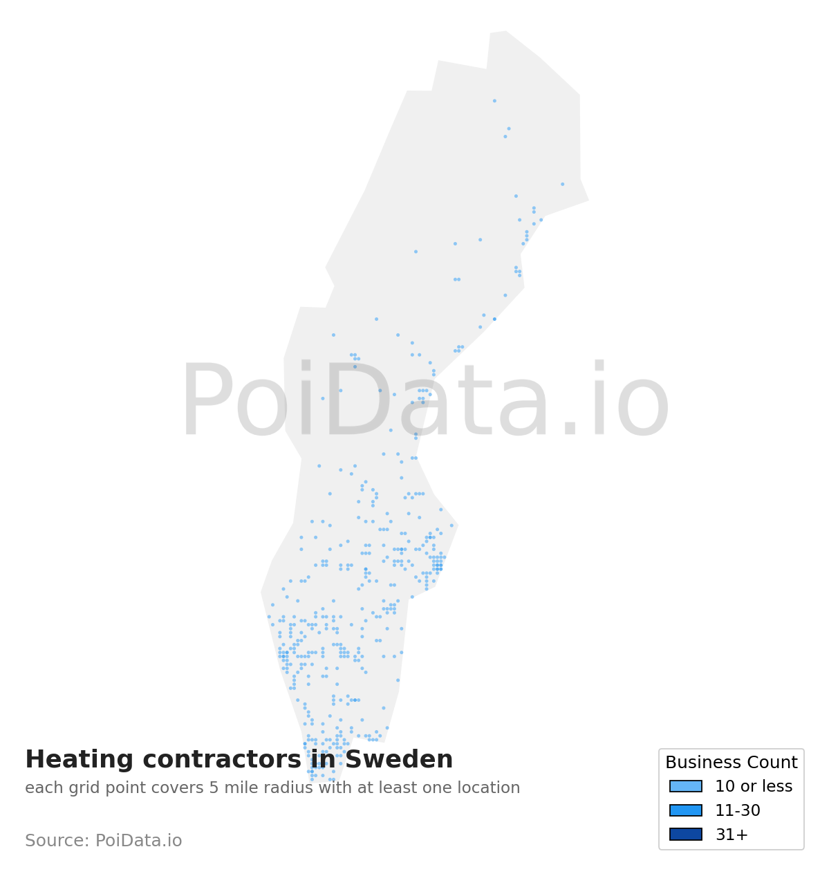 Heating contractor density map for Sweden