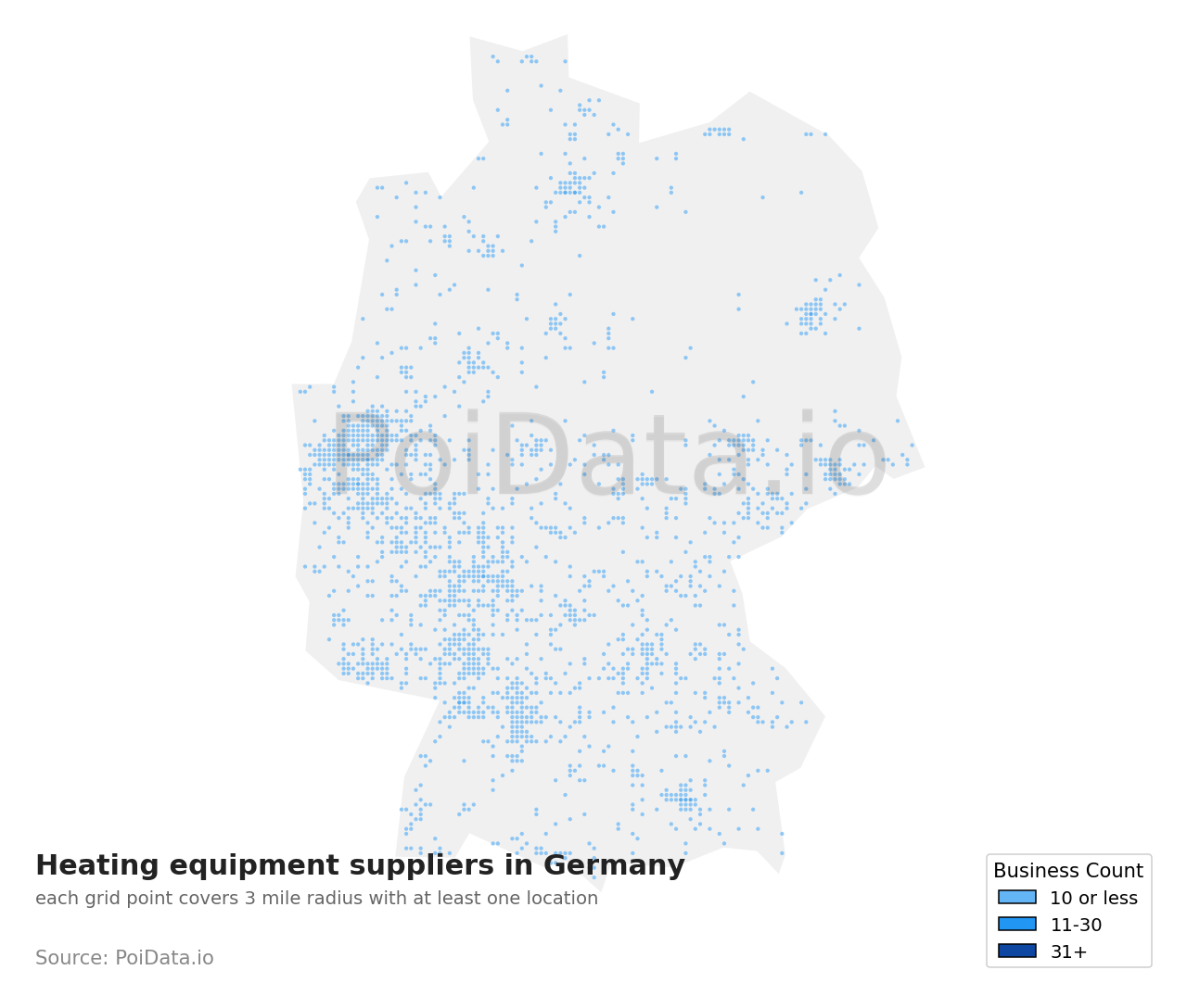 Heating equipment supplier density map for Germany