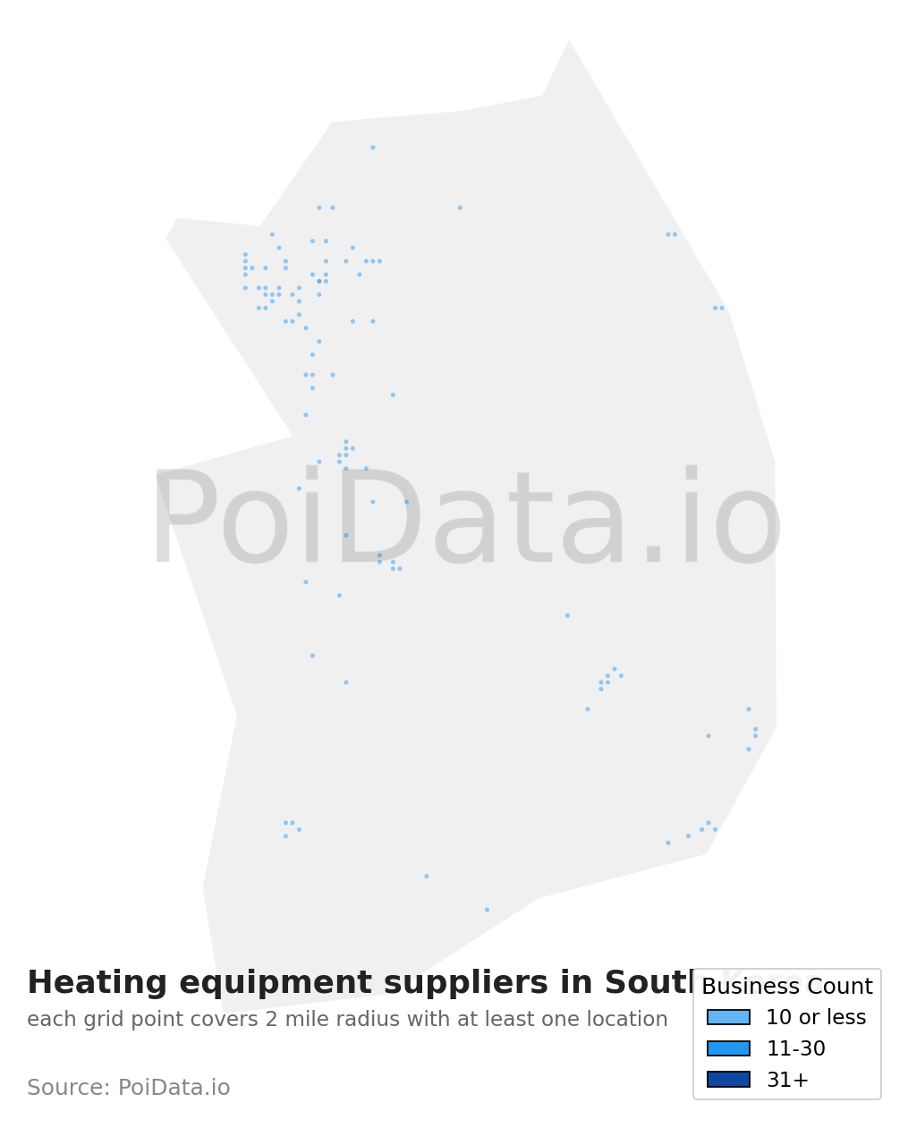 Heating equipment supplier density map for South Korea