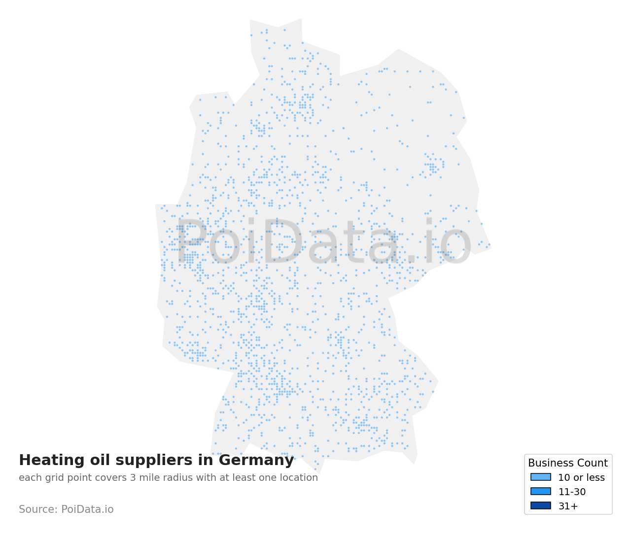 Heating oil supplier density map for Germany