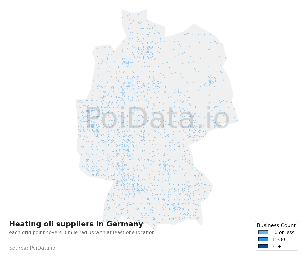 Heating oil supplier density map for Germany