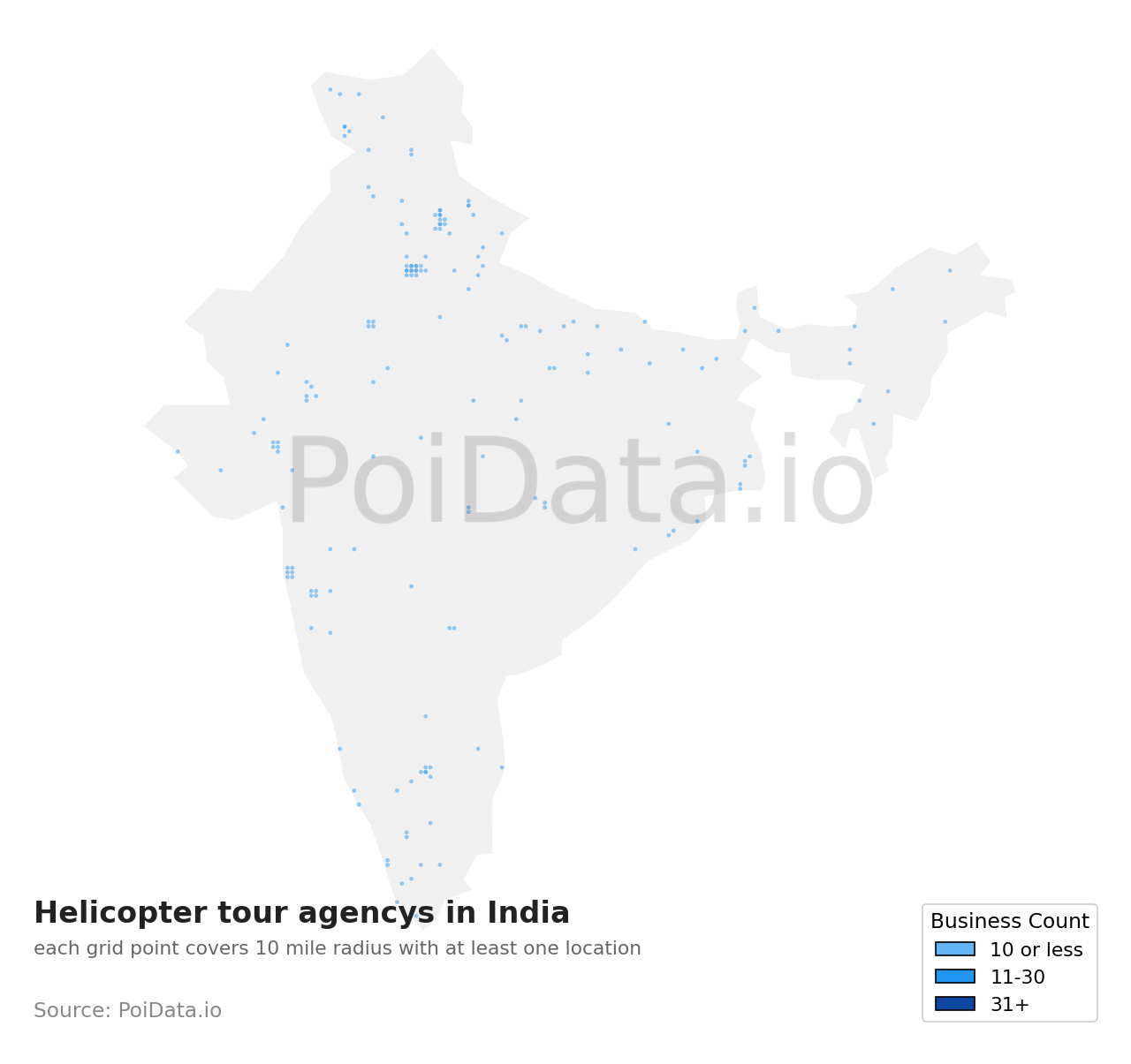 Helicopter tour agency density map for India
