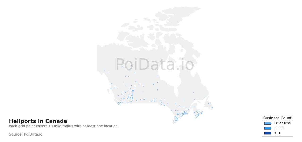 Heliport density map for Canada