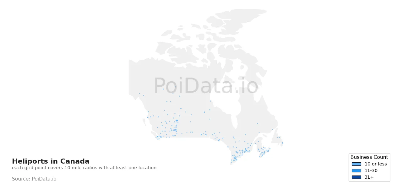 Heliport density map for Canada