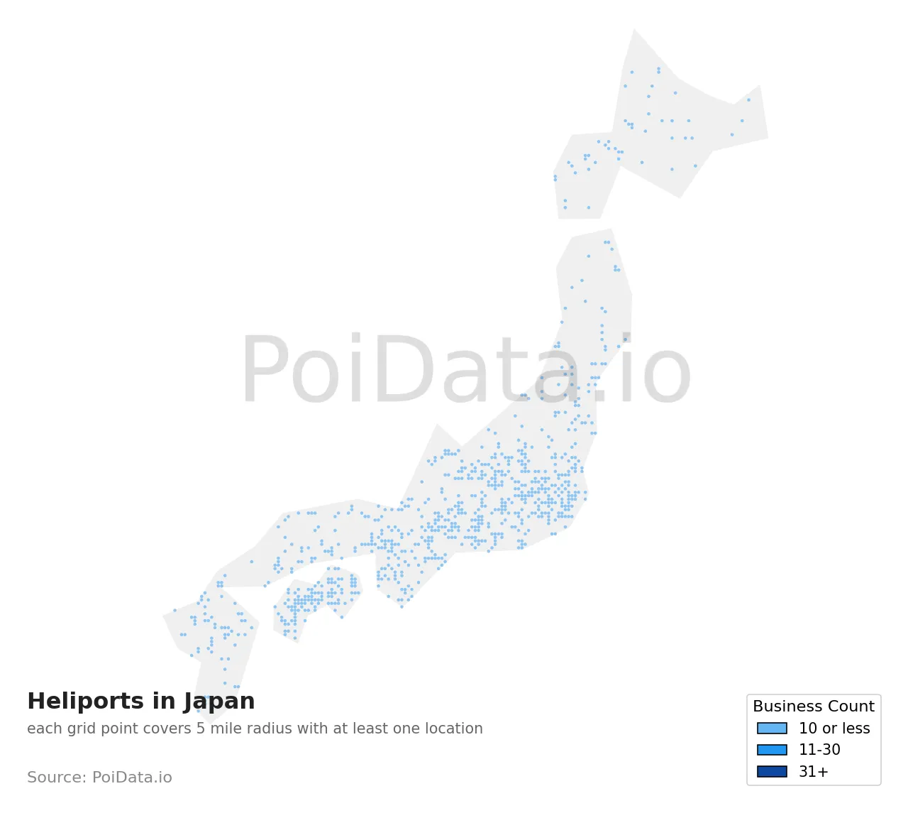 Heliport density map for Japan