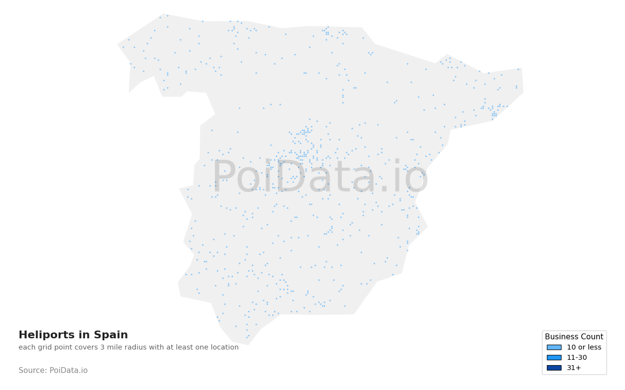 Heliport density map for Spain