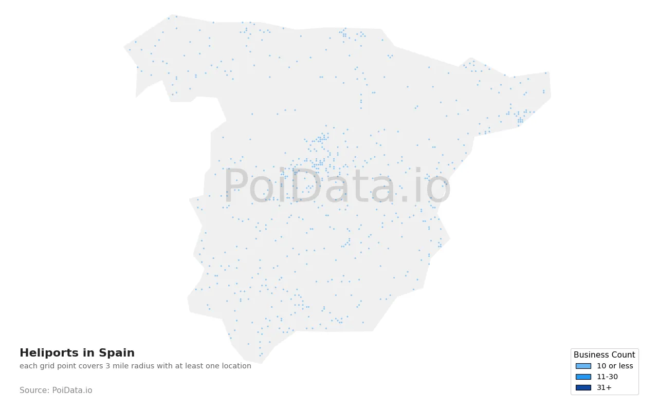 Heliport density map for Spain