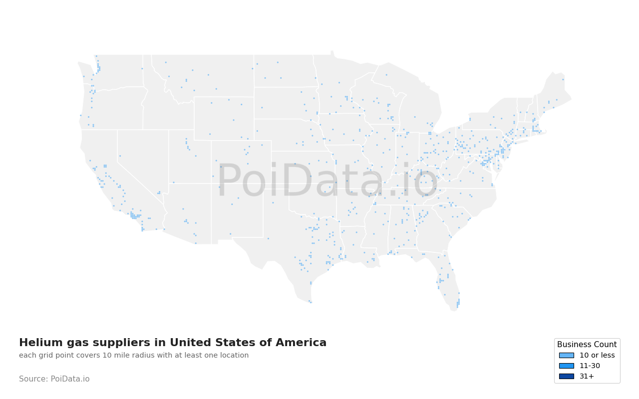Helium gas supplier density map for Arizona, United States