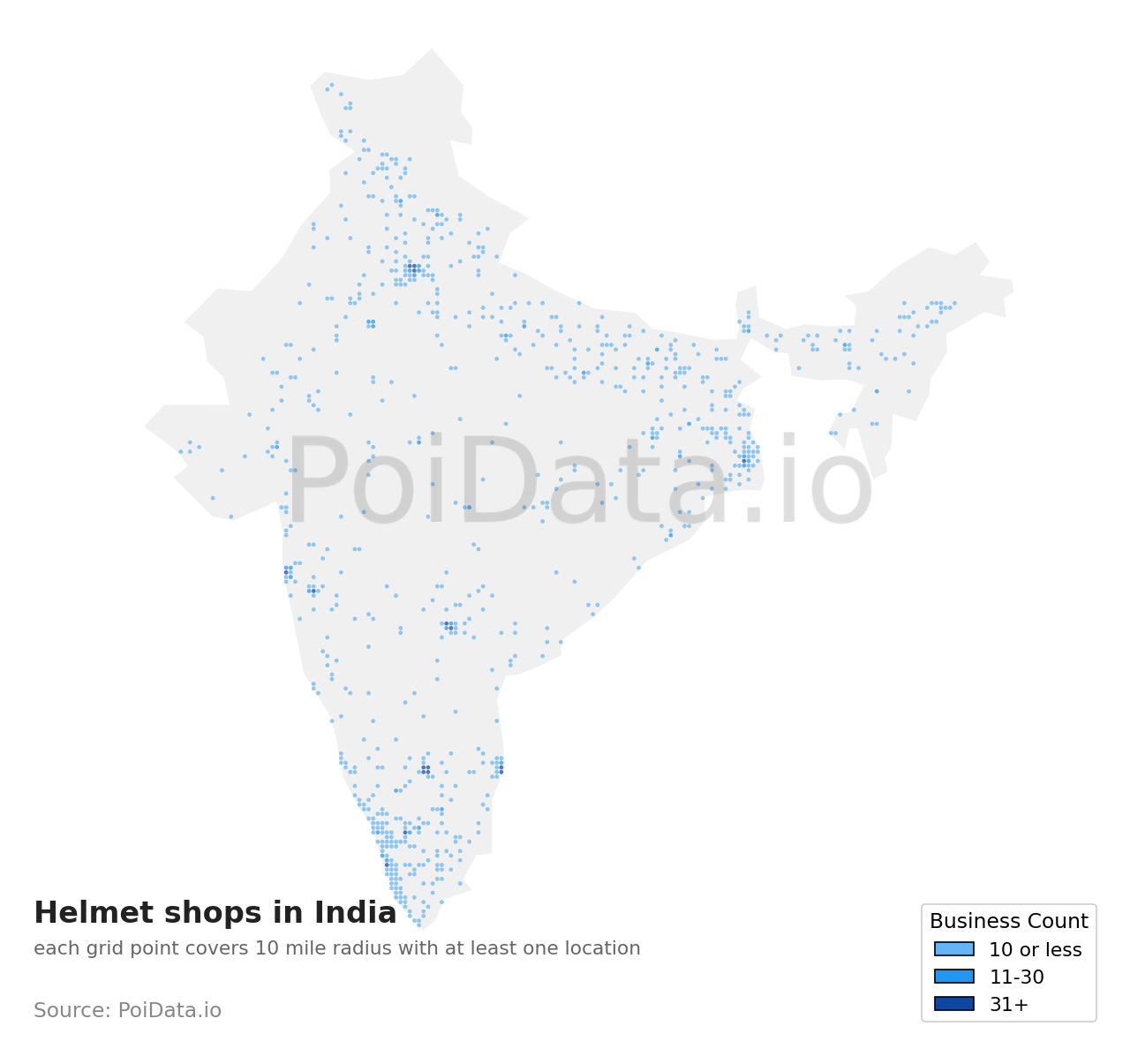 Helmet shop density map for India