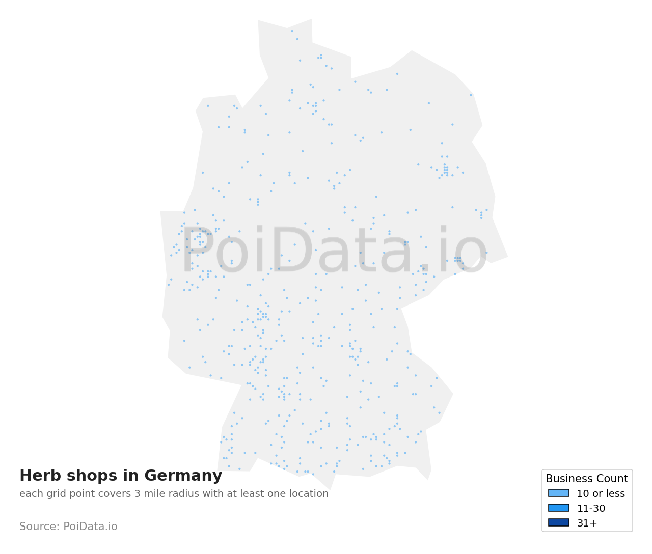 Herb shop density map for Germany