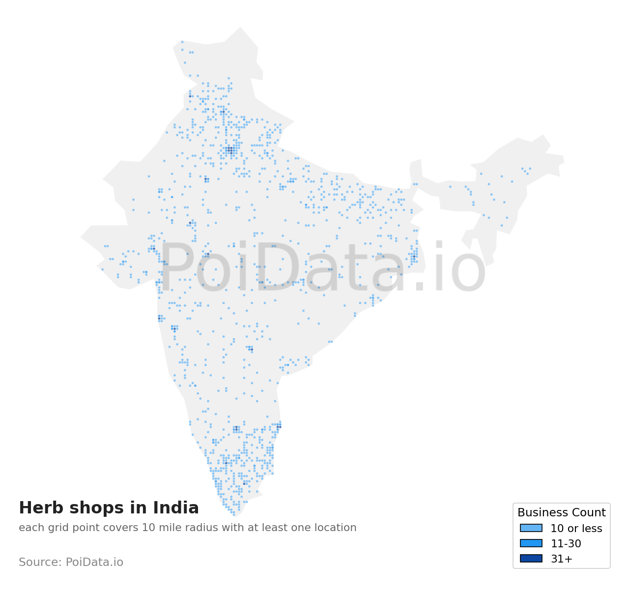 Herb shop density map for India