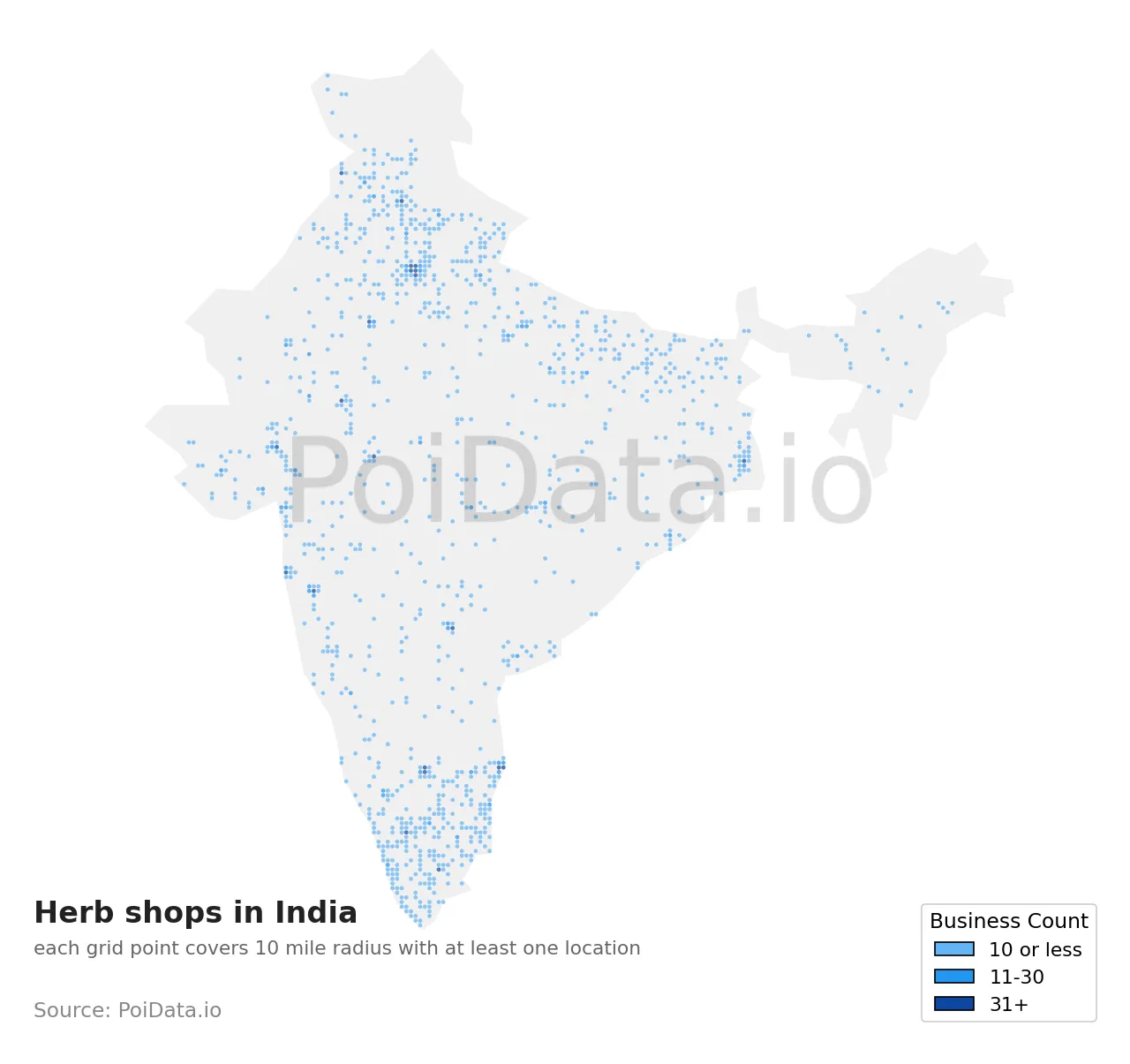 Herb shop density map for India