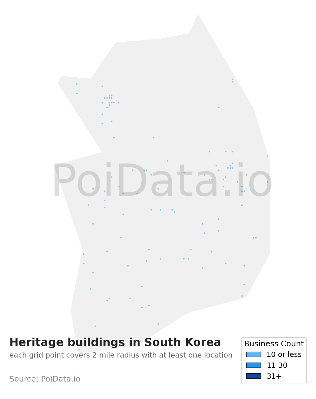 Heritage building density map for South Korea