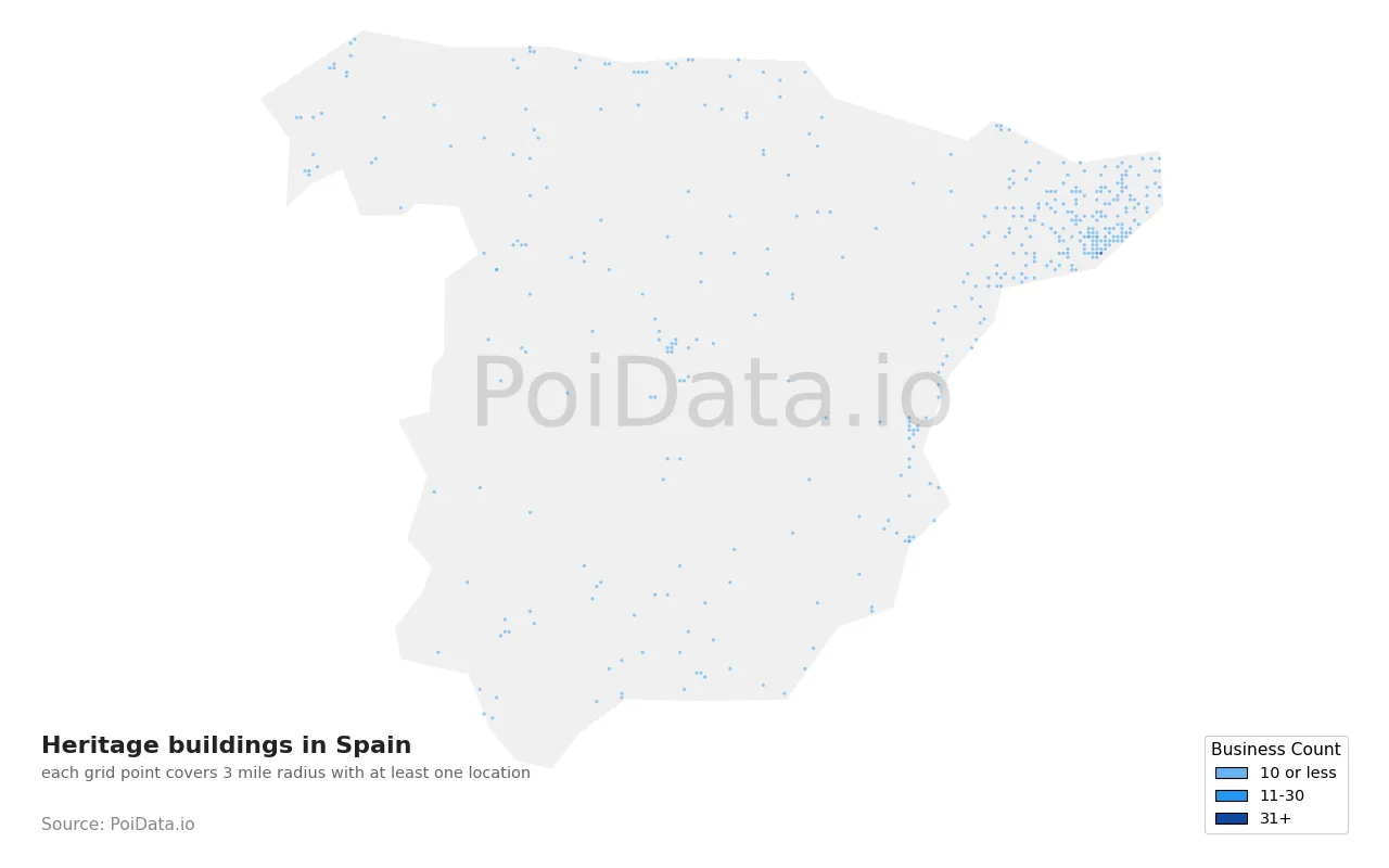 Heritage building density map for Spain