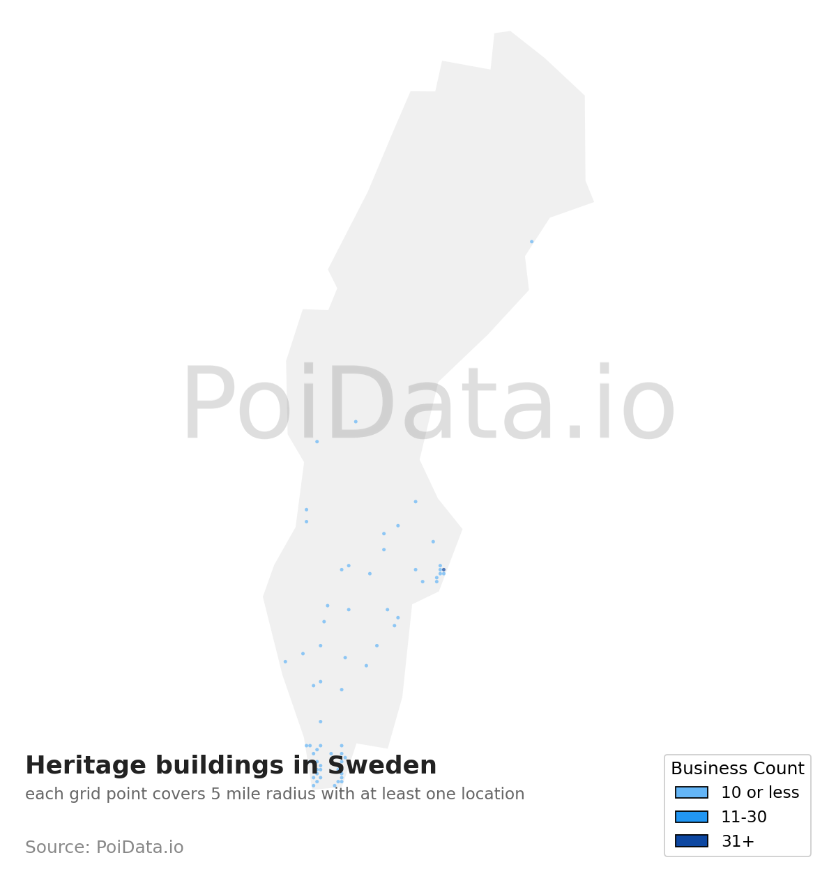 Heritage building density map for Sweden