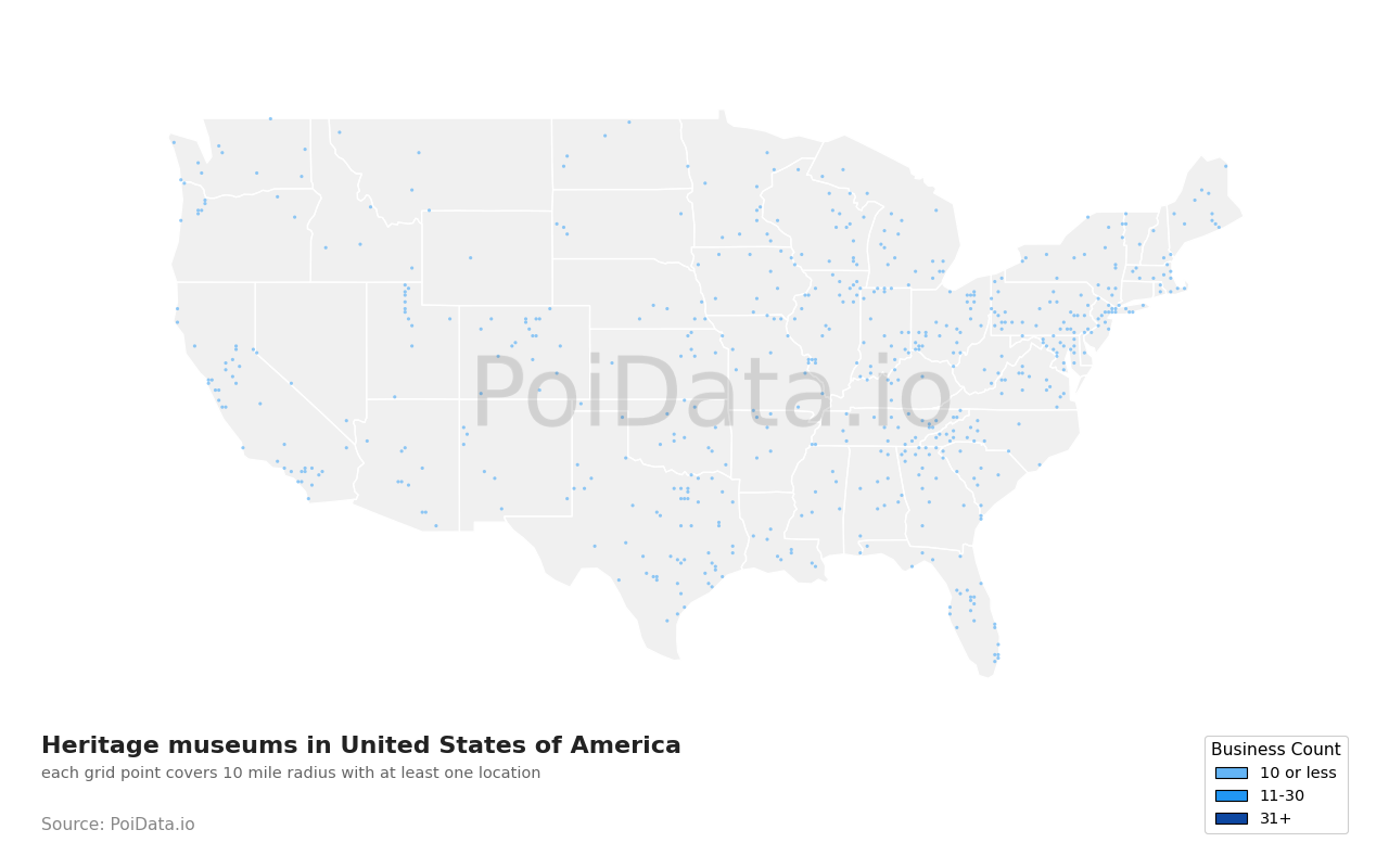 Heritage museum density map for United States