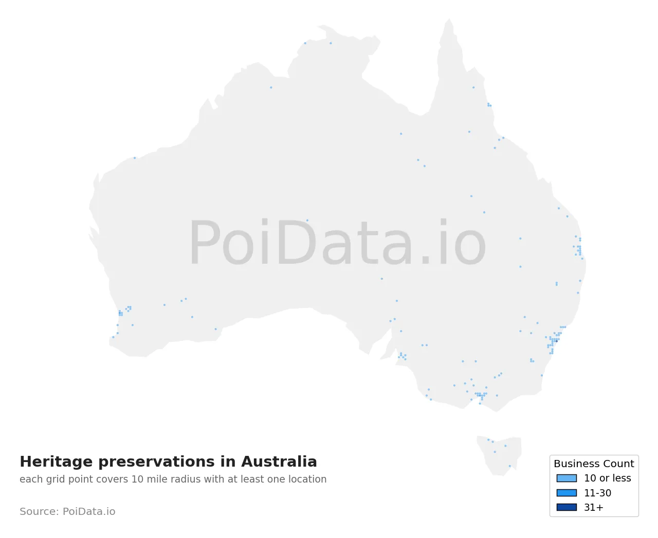 Heritage preservation density map for Australia