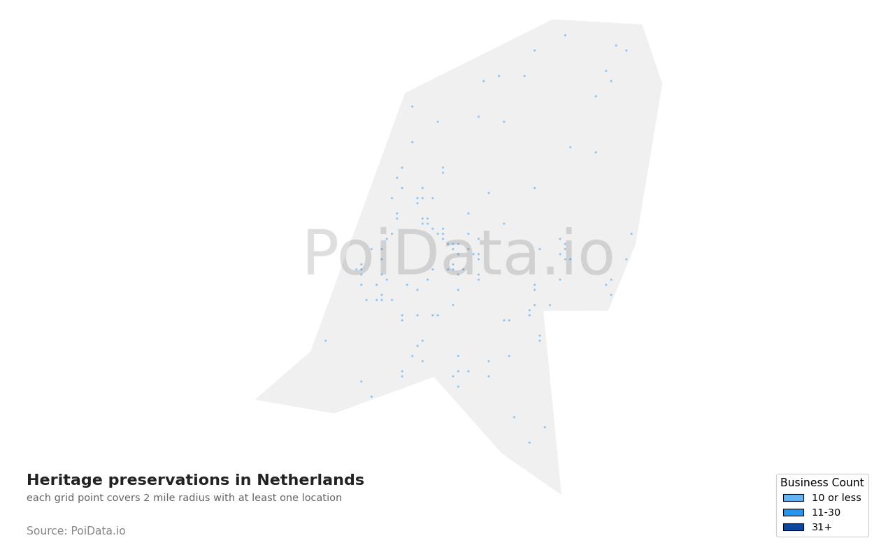 Heritage preservation density map for Netherlands