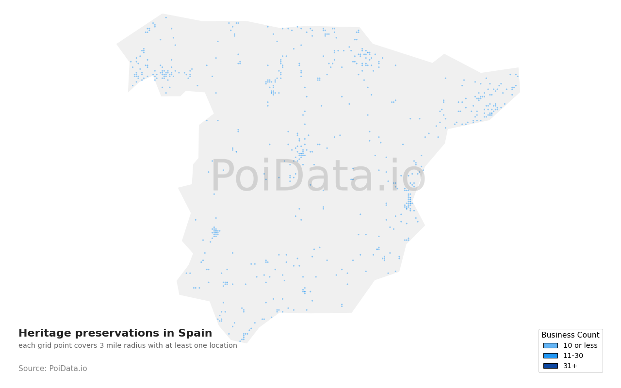 Heritage preservation density map for Spain
