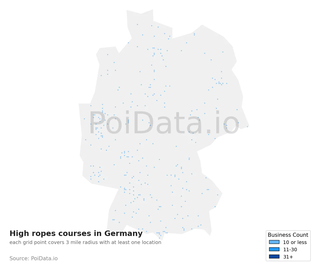 High ropes course density map for Germany