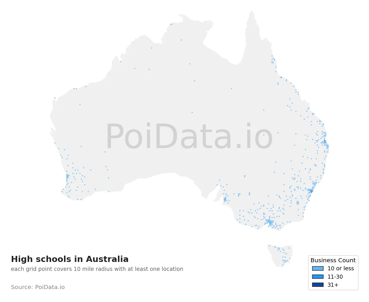 High school density map for Australia