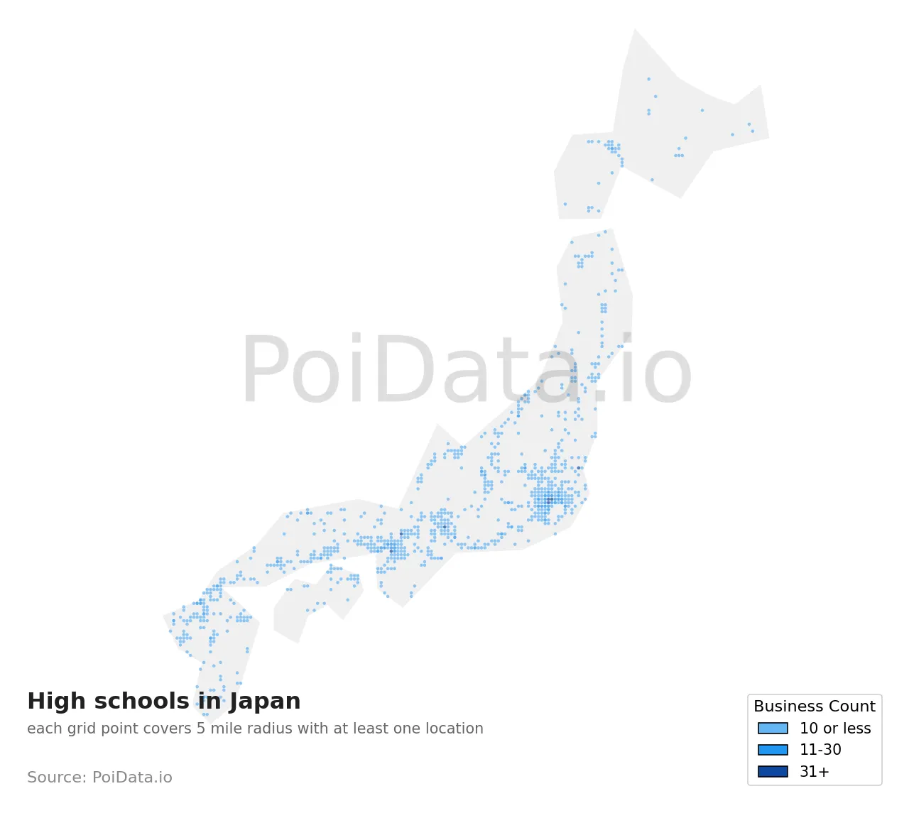 High school density map for Japan