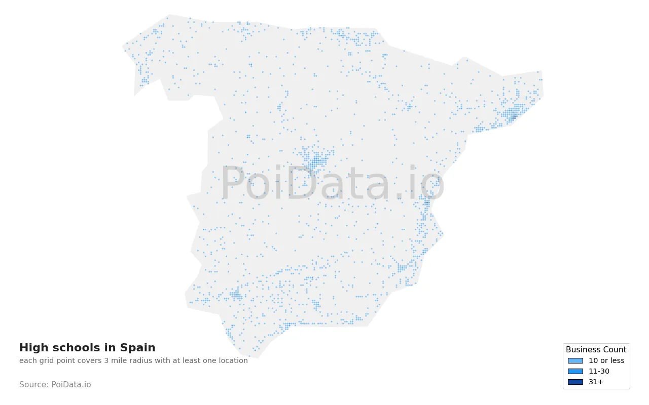 High school density map for Spain
