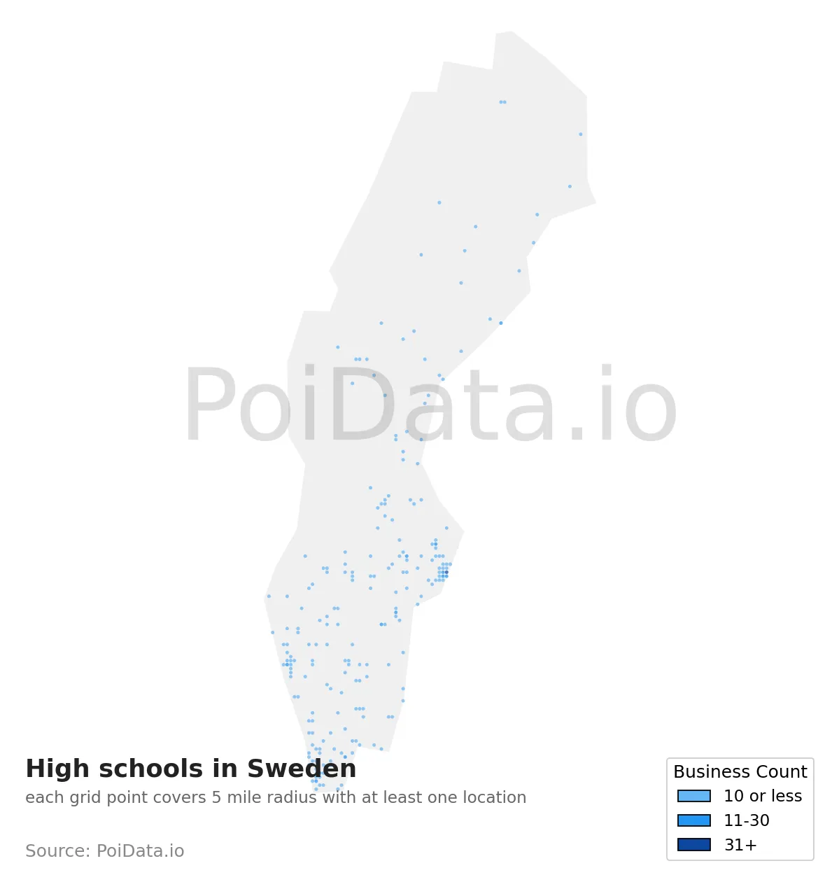 High school density map for Sweden