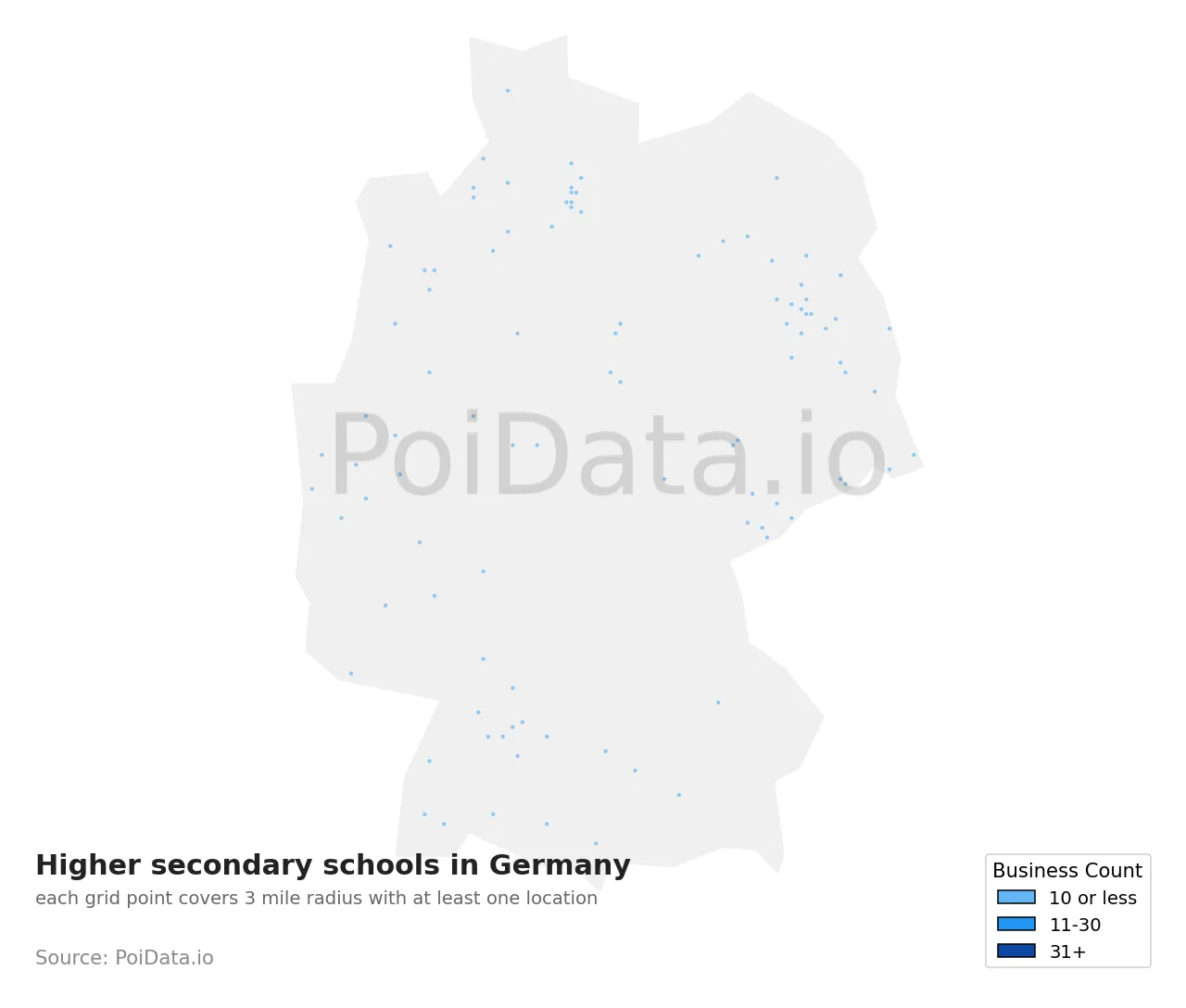 Higher secondary school density map for Germany