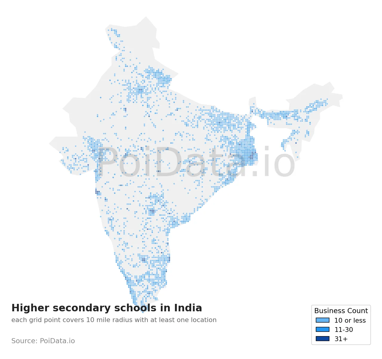 Higher secondary school density map for India