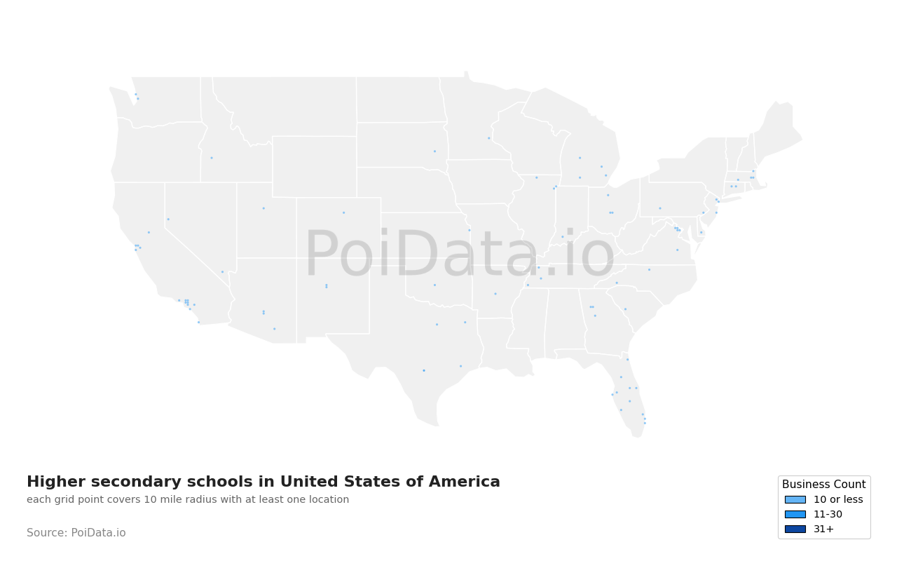 Higher secondary school density map for Ohio, United States