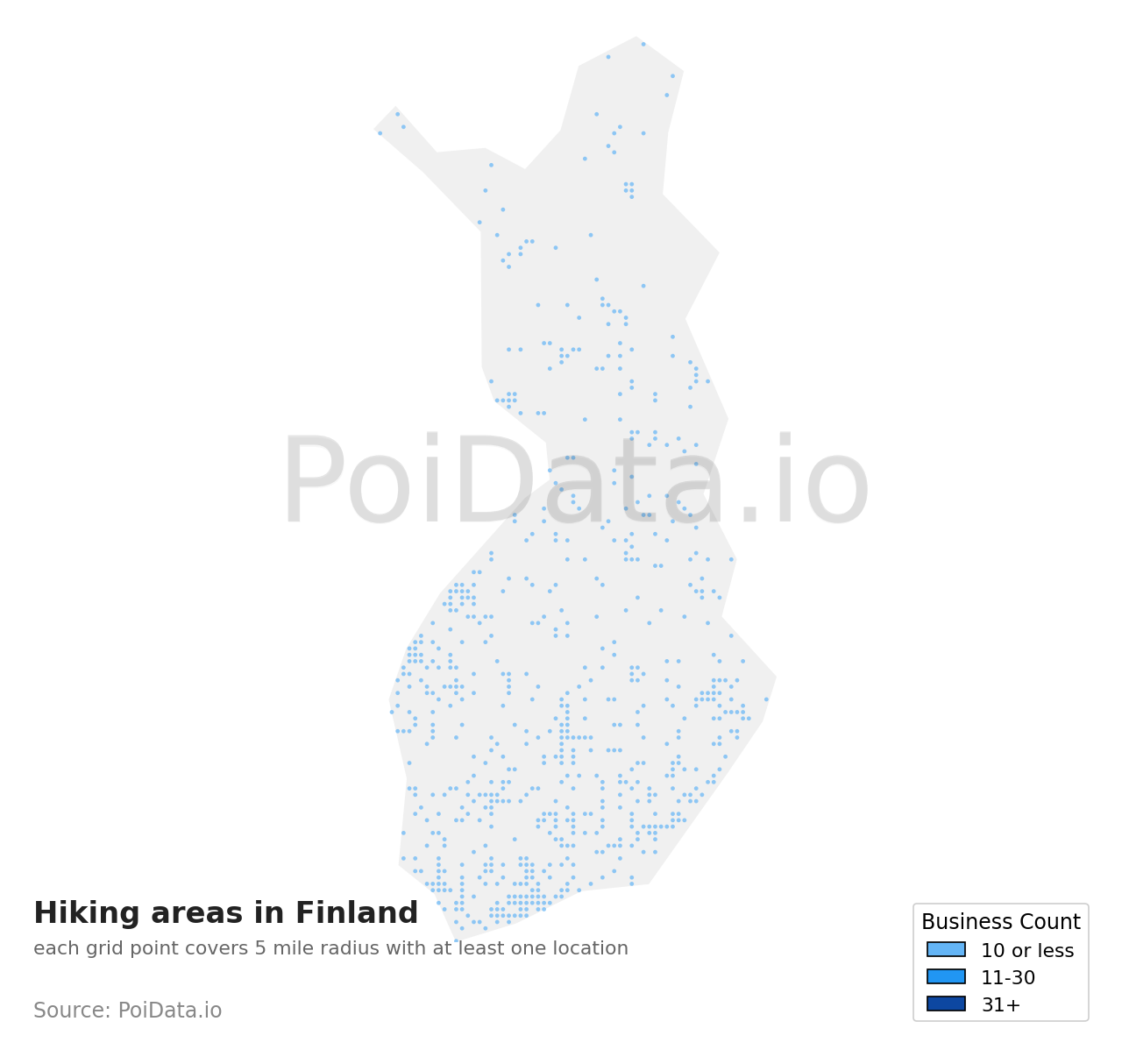 Hiking area density map for Finland
