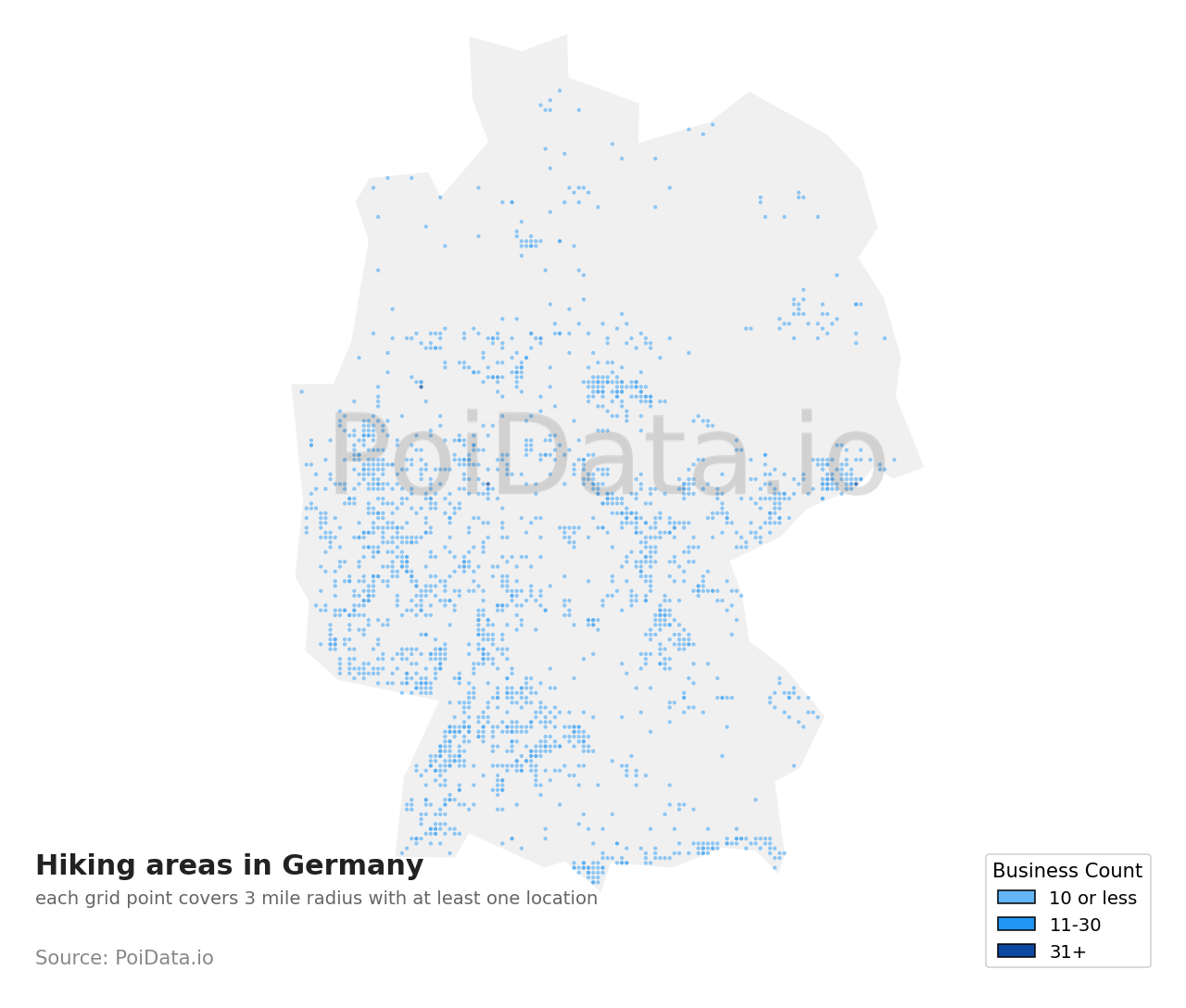 Hiking area density map for Germany