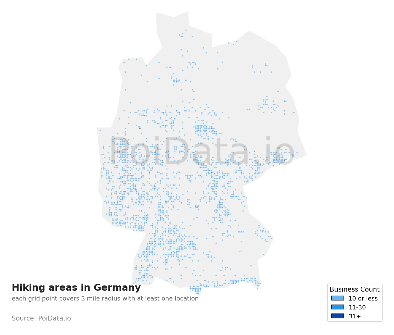 Hiking area density map for Germany