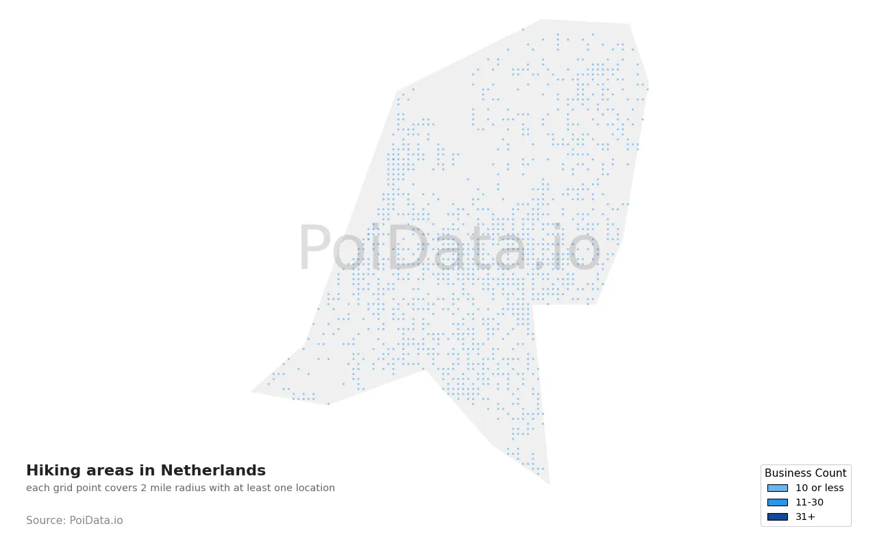 Hiking area density map for Netherlands
