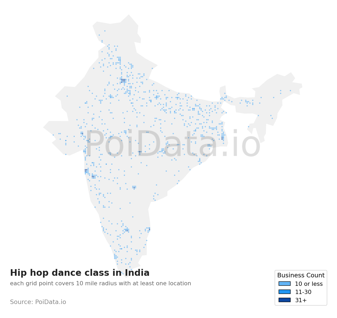 Hip hop dance class density map for India