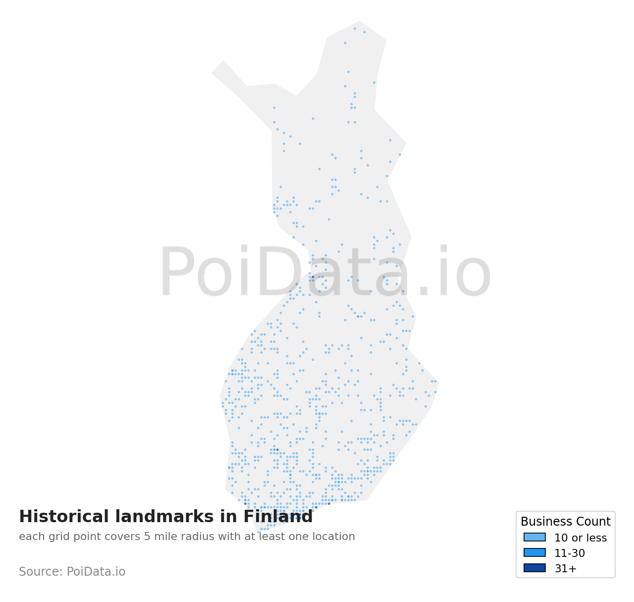 Historical landmark density map for Finland