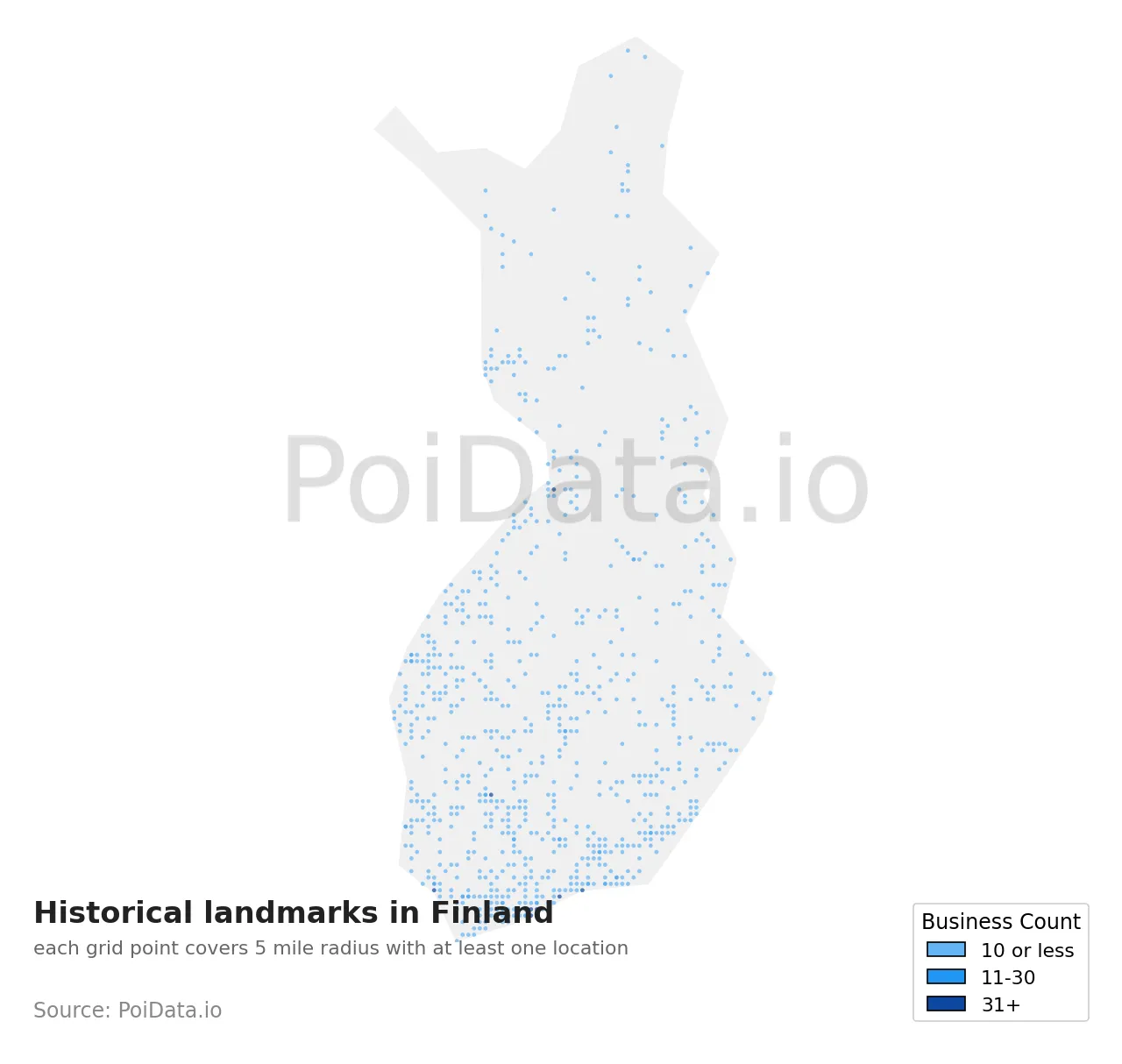 Historical landmark density map for Finland