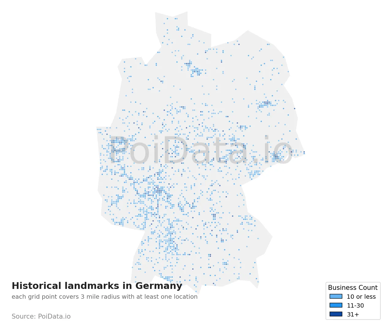 Historical landmark density map for Germany