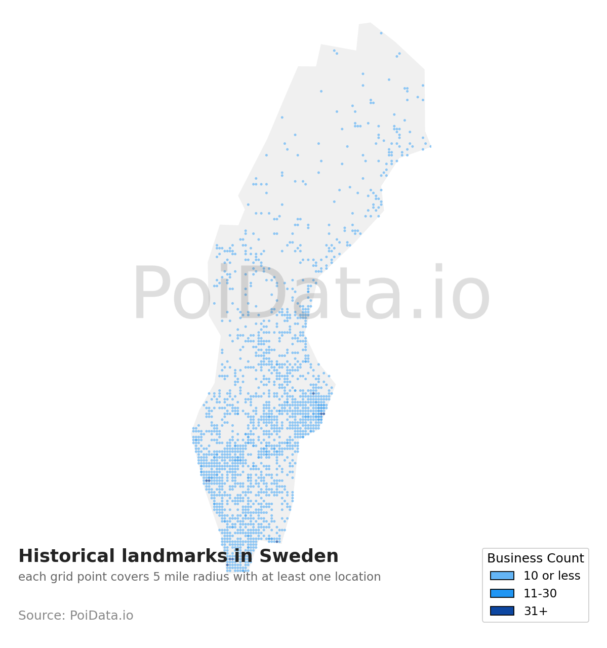 Historical landmark density map for Sweden