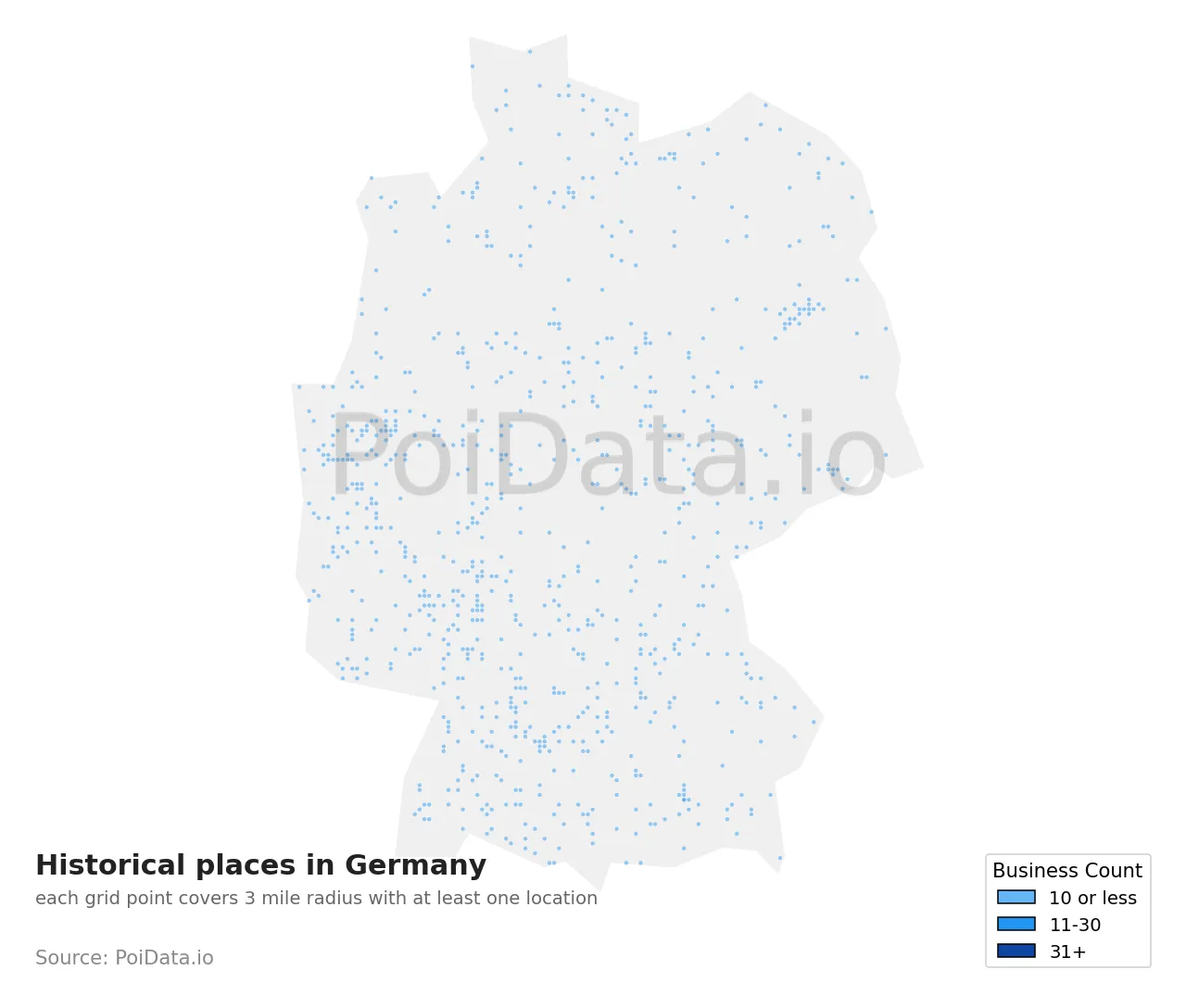 Historical place density map for Germany