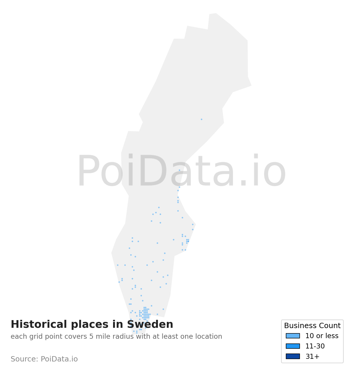 Historical place density map for Sweden