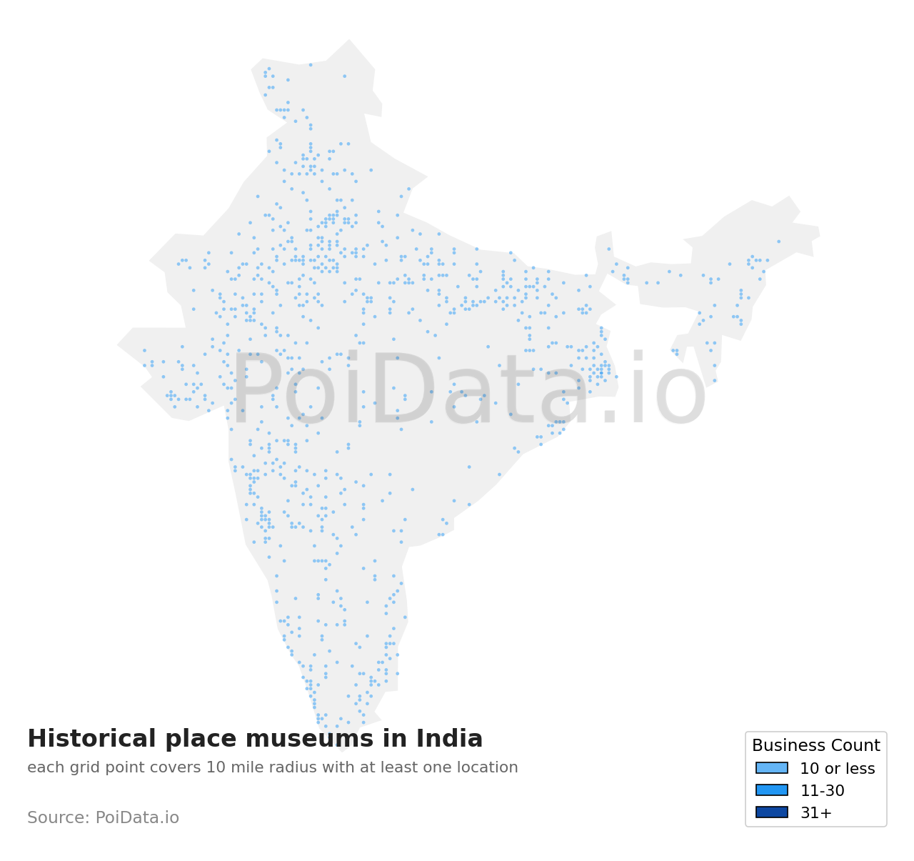Historical place museum density map for India