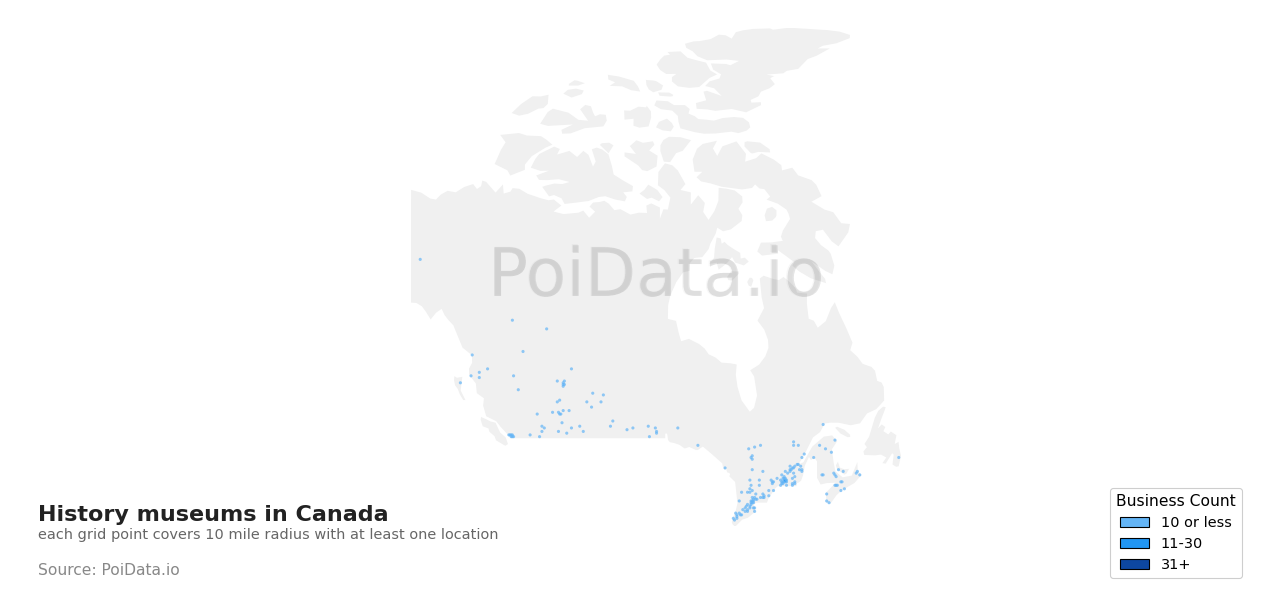 History museum density map for Canada