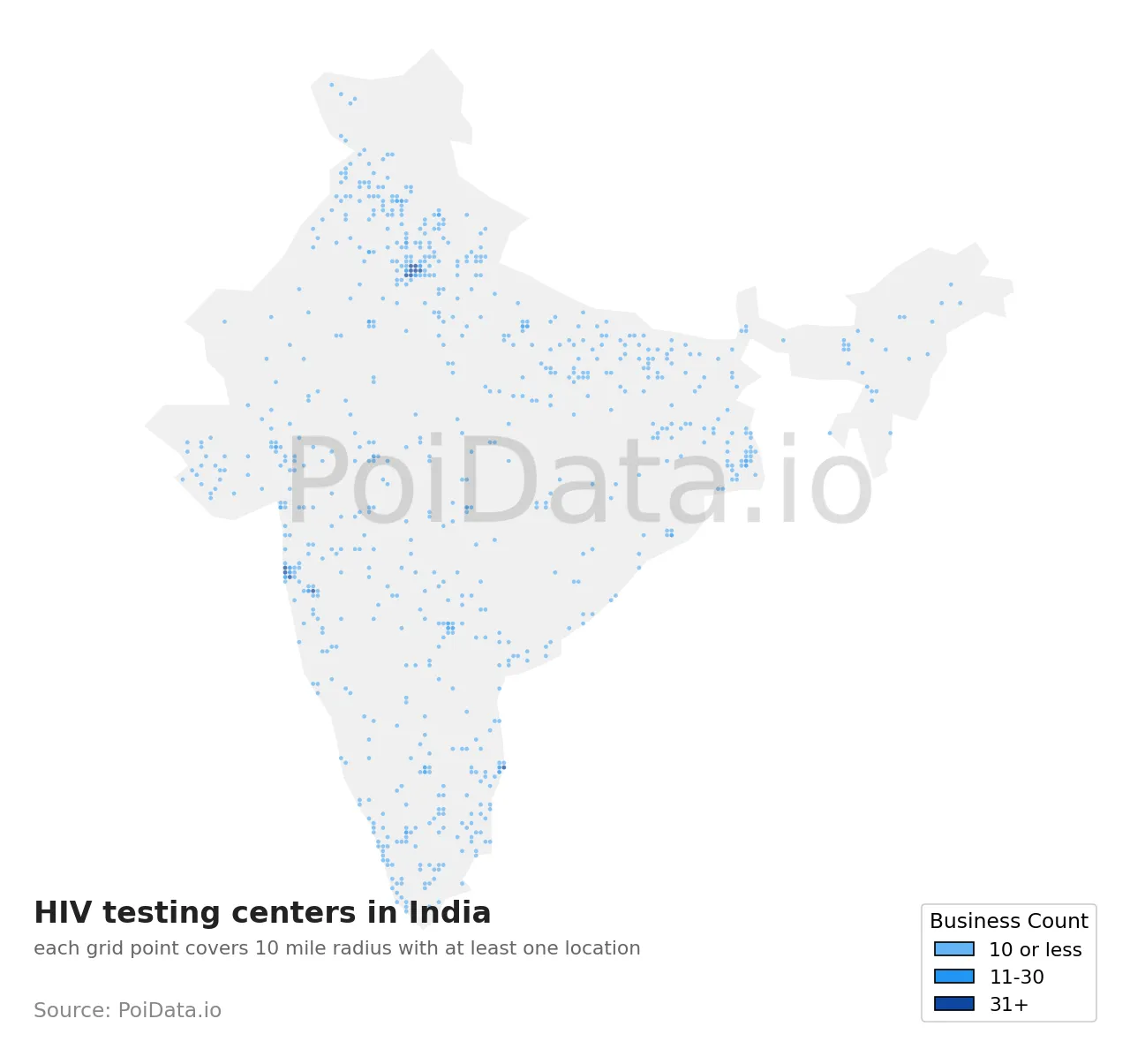 HIV testing center density map for India