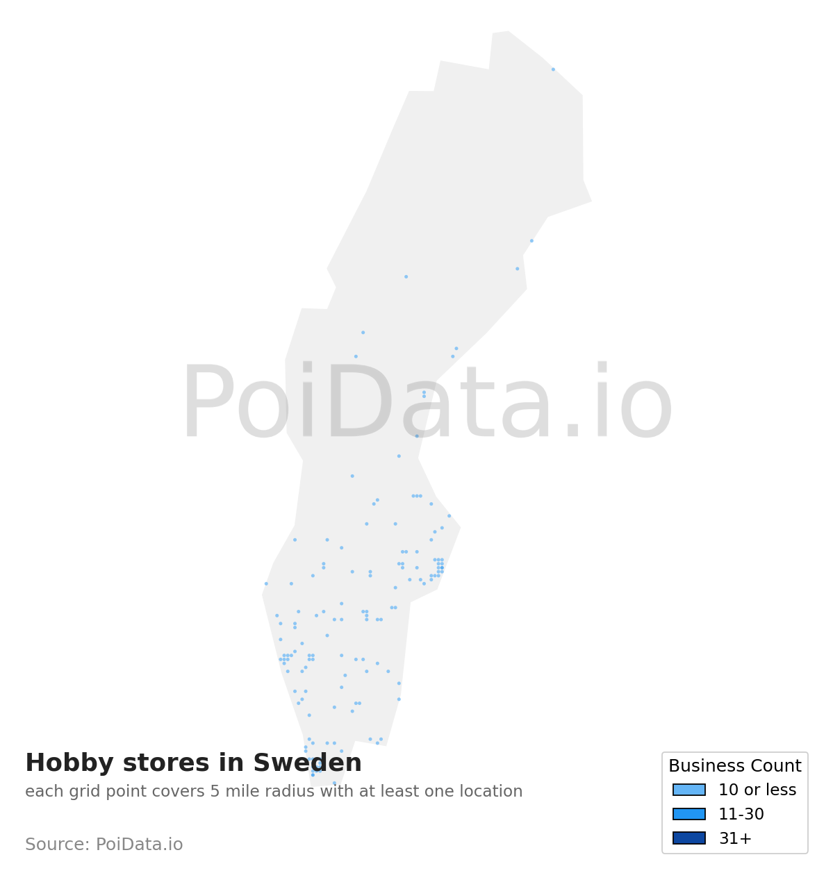 Hobby store density map for Sweden
