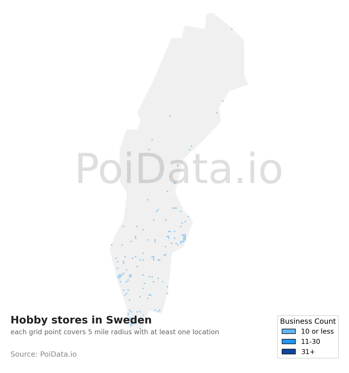 Hobby store density map for Sweden