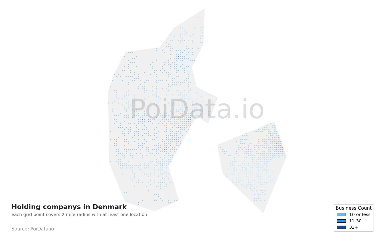 Holding company density map for Denmark